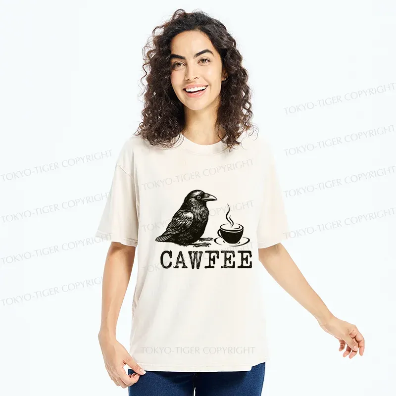 Tokyo-Tiger Cawfee Funny Washed T-Shirt