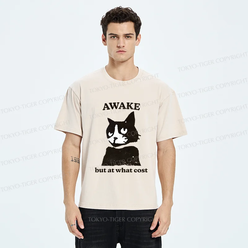 Tokyo-Tiger Awake But At What Cost Cat Washed T-Shirt