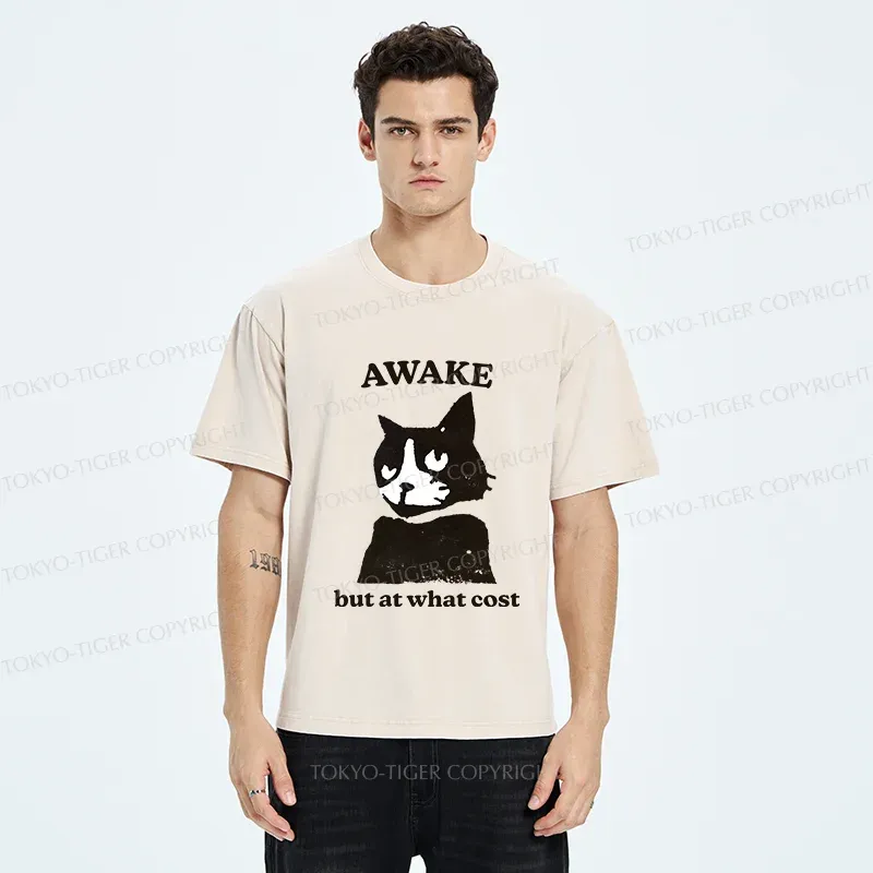 Tokyo-Tiger Awake But At What Cost Cat Washed T-Shirt