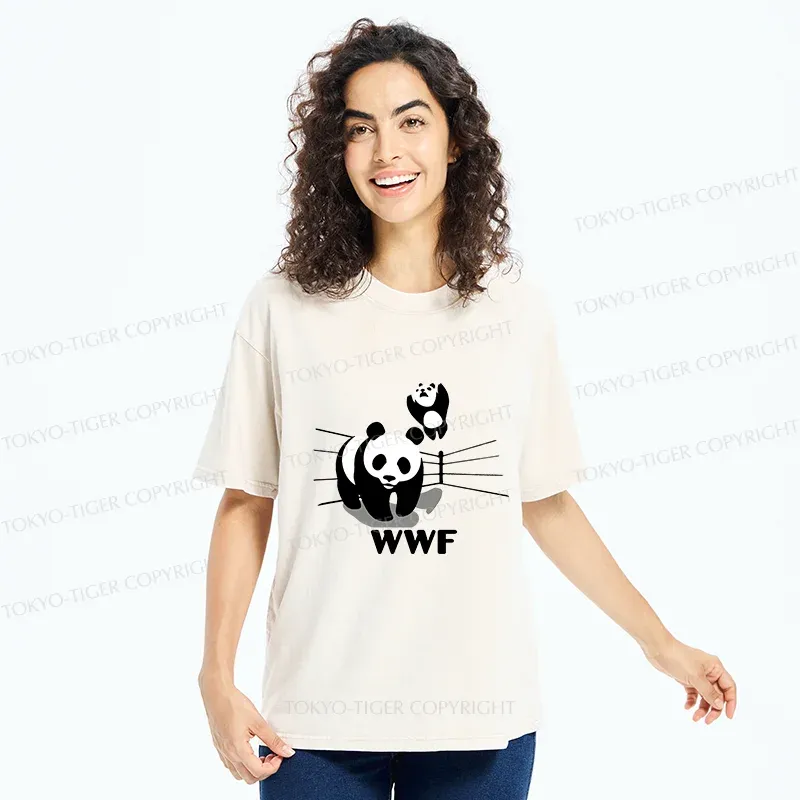 Tokyo-Tiger Wrestling Pandas Meme Washed T-Shirt