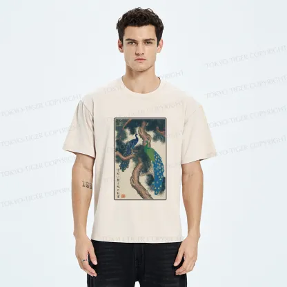 Tokyo-Tiger Peacocks in Snowy Pines Washed T-Shirt