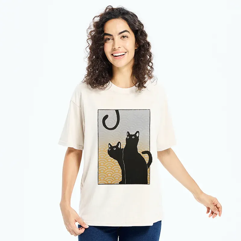 Tokyo-Tiger Three Black Cats Washed T-Shirt