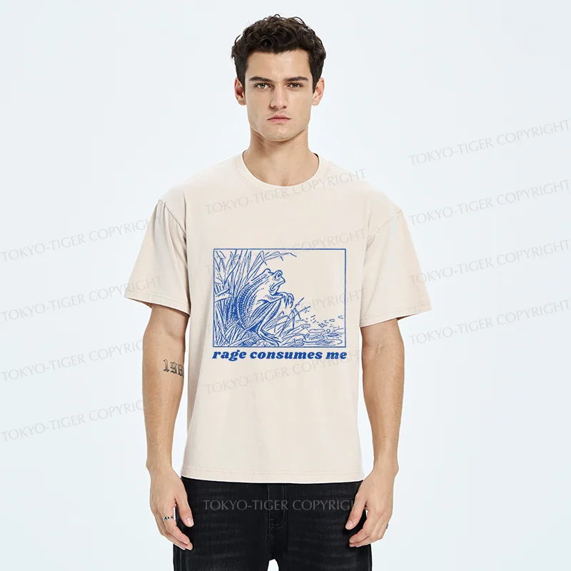 Tokyo-Tiger Rage Consumes Frog Washed T-Shirt