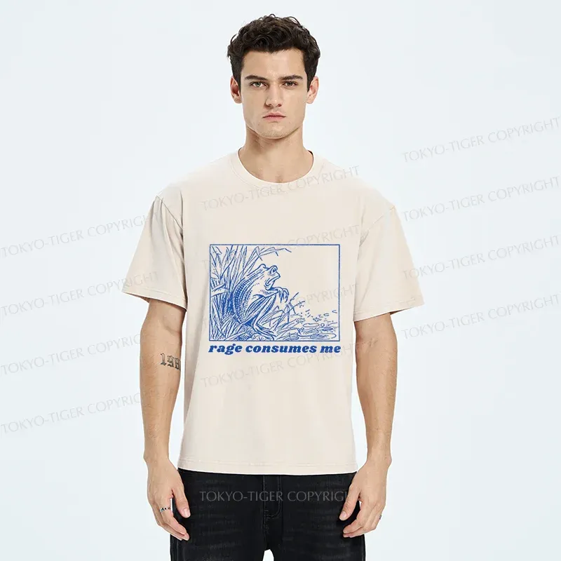Tokyo-Tiger Rage Consumes Frog Washed T-Shirt