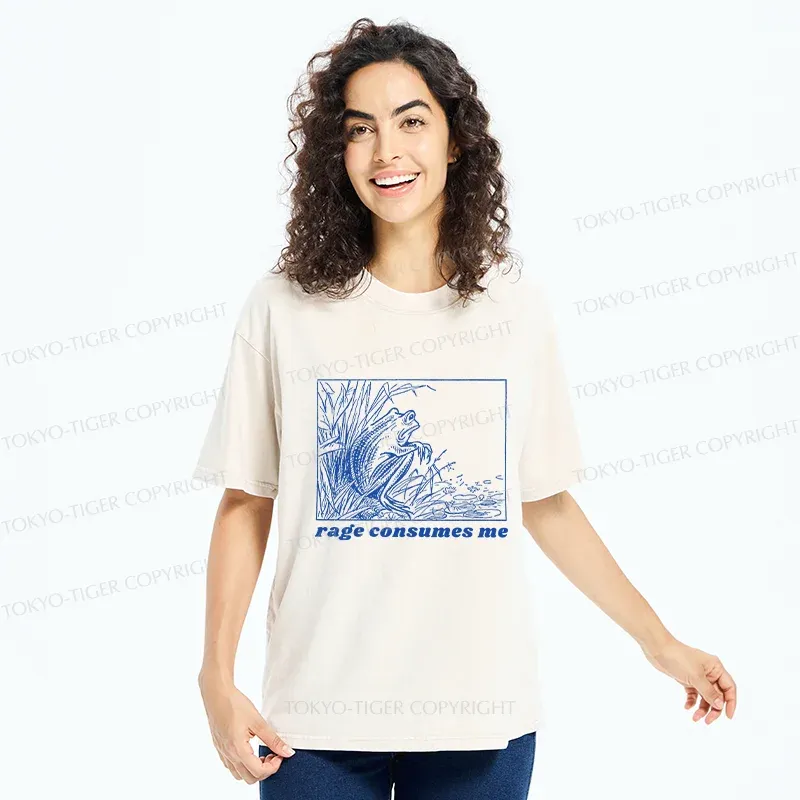 Tokyo-Tiger Rage Consumes Frog Washed T-Shirt