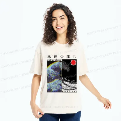 Tokyo-Tiger Ukiyo-e Wave Poster Washed T-Shirt