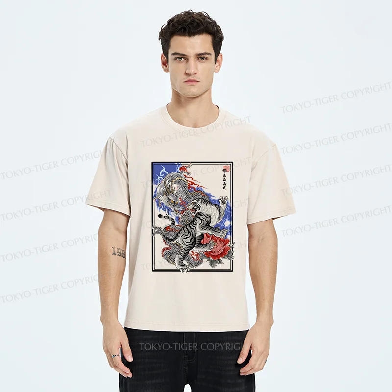 Tokyo-Tiger Dragon And Tiger Washed T-Shirt
