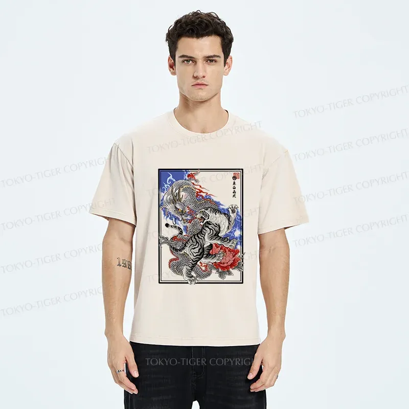 Tokyo-Tiger Dragon And Tiger Washed T-Shirt