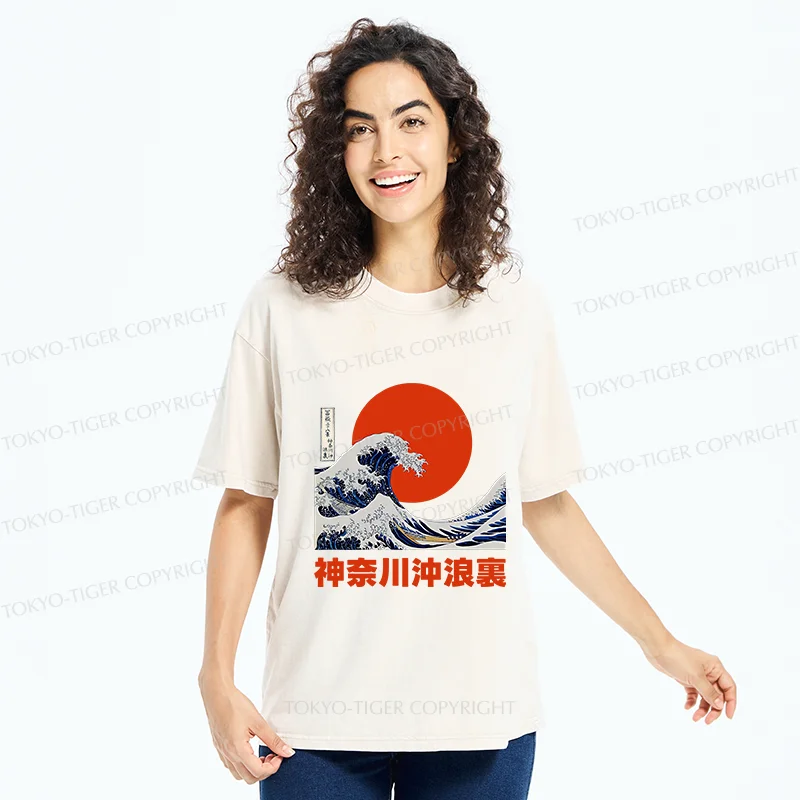 Tokyo-Tiger The Great Wave Off Kanagawa Washed T-Shirt