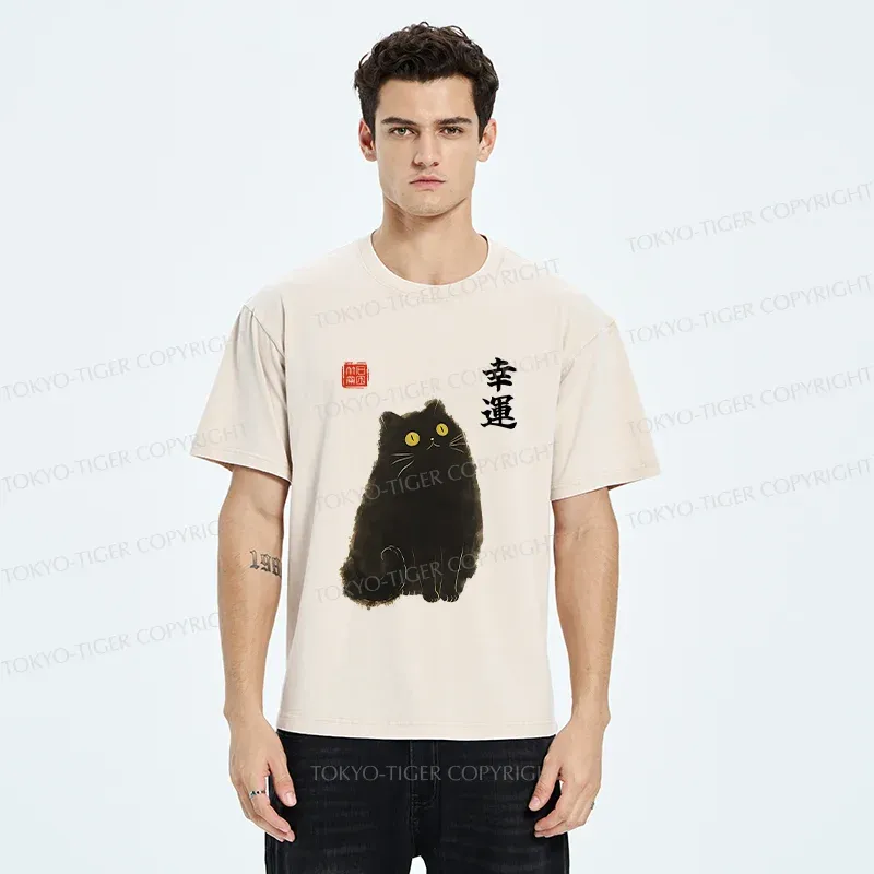 Tokyo-Tiger Lucky Black Cat Washed T-Shirt