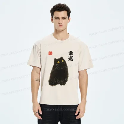 Tokyo-Tiger Lucky Black Cat Washed T-Shirt