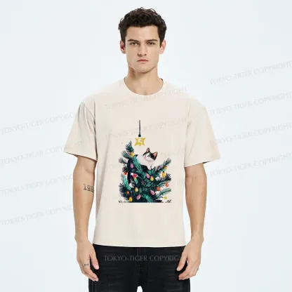 Tokyo-Tiger Cute Christmas Cat Washed T-Shirt