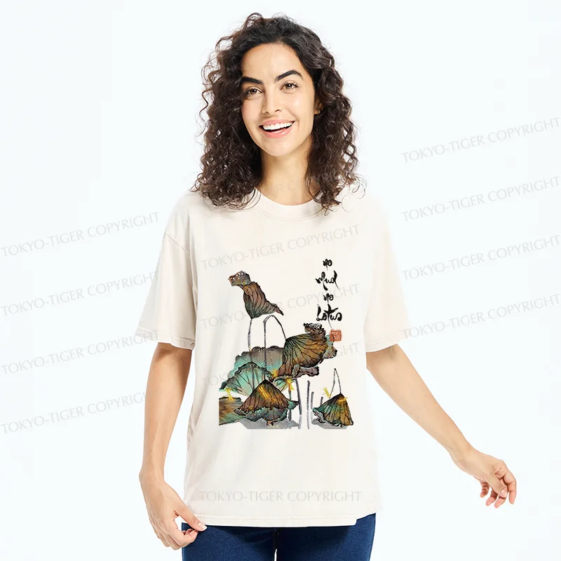 Tokyo-Tiger Zen Sayings No Mud No Lotus Washed T-Shirt
