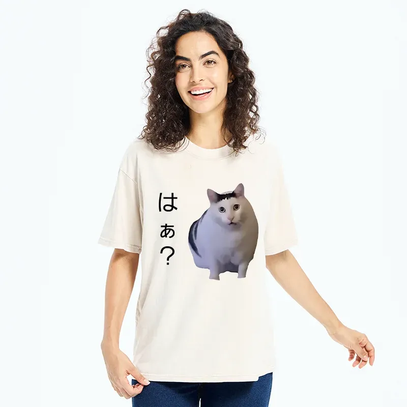 Tokyo-Tiger Suspicious Funny Cat Washed T-Shirt