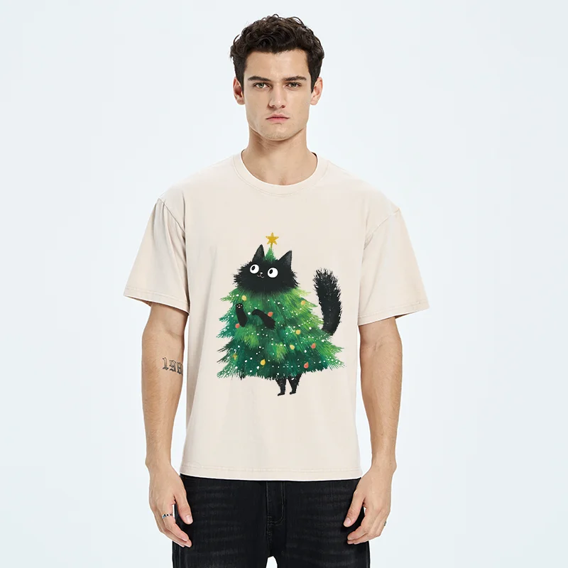 Tokyo-Tiger Christmas Tree Cat Washed T-Shirt