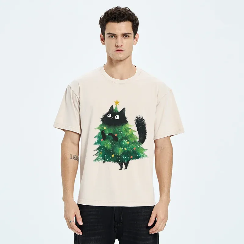 Tokyo-Tiger Christmas Tree Cat Washed T-Shirt