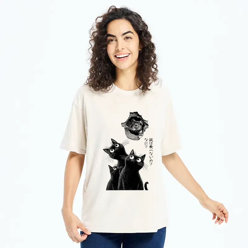 Tokyo-Tiger Cats And The Curious Mouse Washed T-Shirt