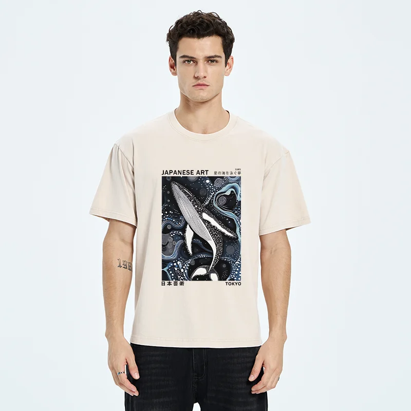 Tokyo-Tiger Polka Dot Art Whale Washed T-Shirt