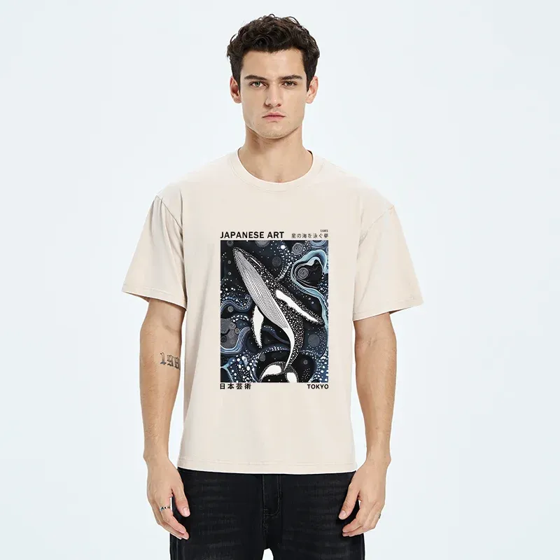Tokyo-Tiger Polka Dot Art Whale Washed T-Shirt