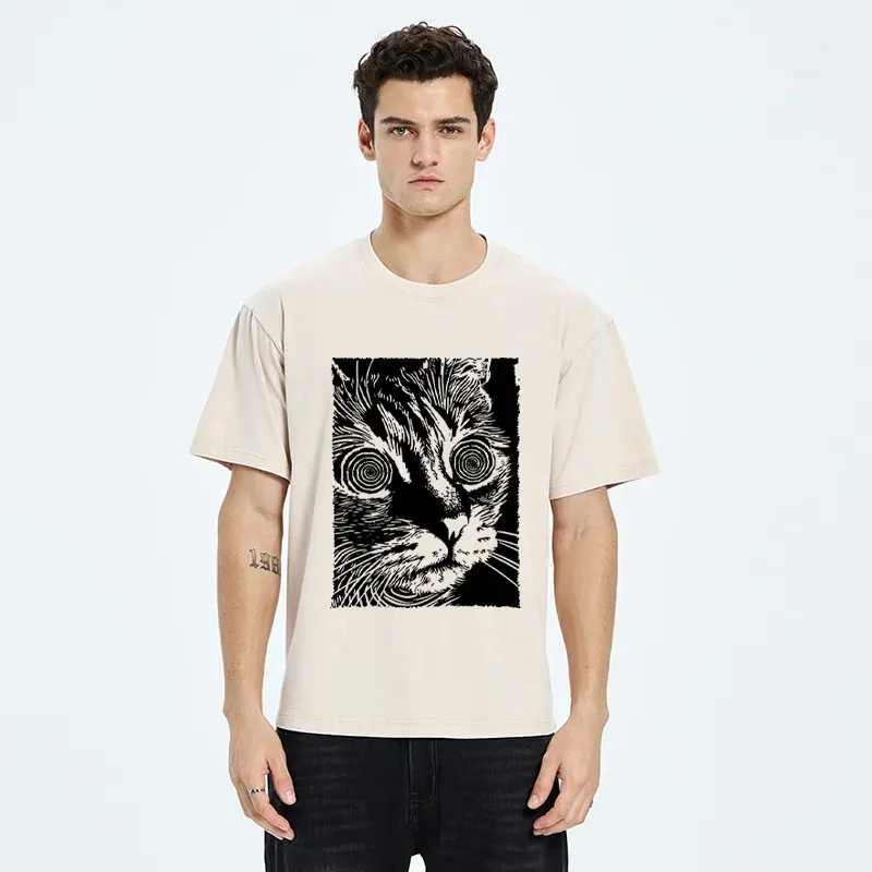 Tokyo-Tiger Psychedelic Horror Cat Washed T-Shirt