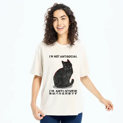 Tokyo-Tiger Funny Cat：I'm Not Antisocial I'm Anti-Stupid Washed T-Shirt