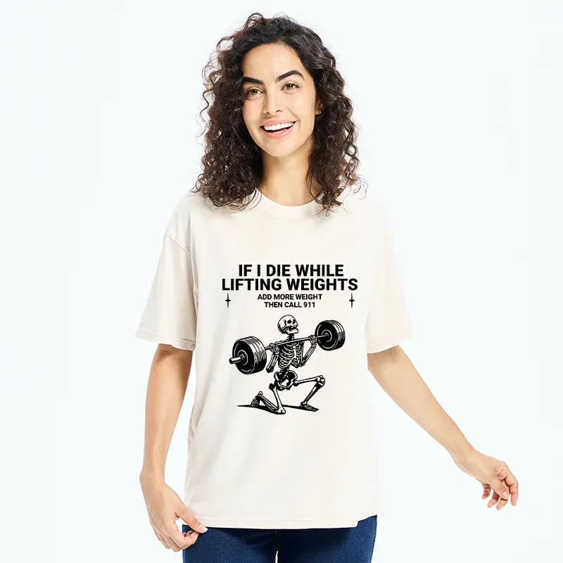 Tokyo-Tiger Skeleton Weightlifting Funny Washed T-Shirt