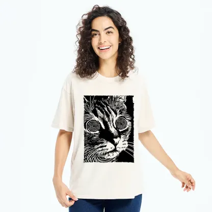 Tokyo-Tiger Psychedelic Horror Cat Washed T-Shirt