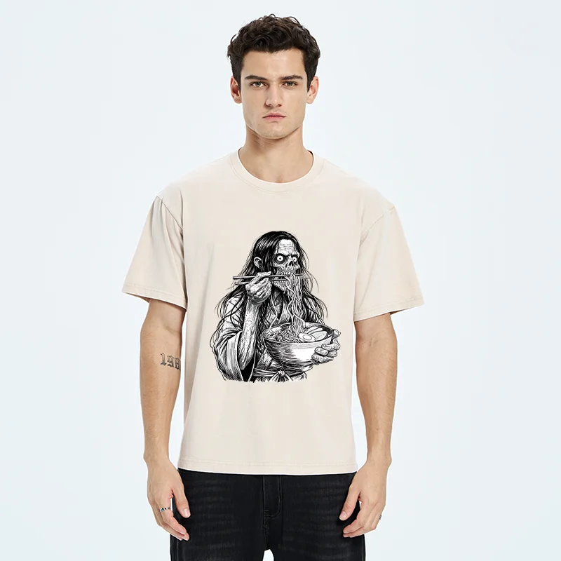 Tokyo-Tiger Ghost Eats Ramen Washed T-Shirt