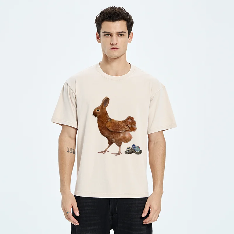Tokyo-Tiger Easter Bunny Laying Eggs Washed T-Shirt