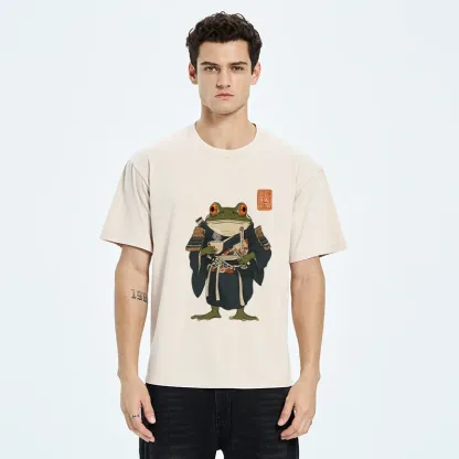 Tokyo-Tiger Frog Samurai Drinking Tea Washed T-Shirt