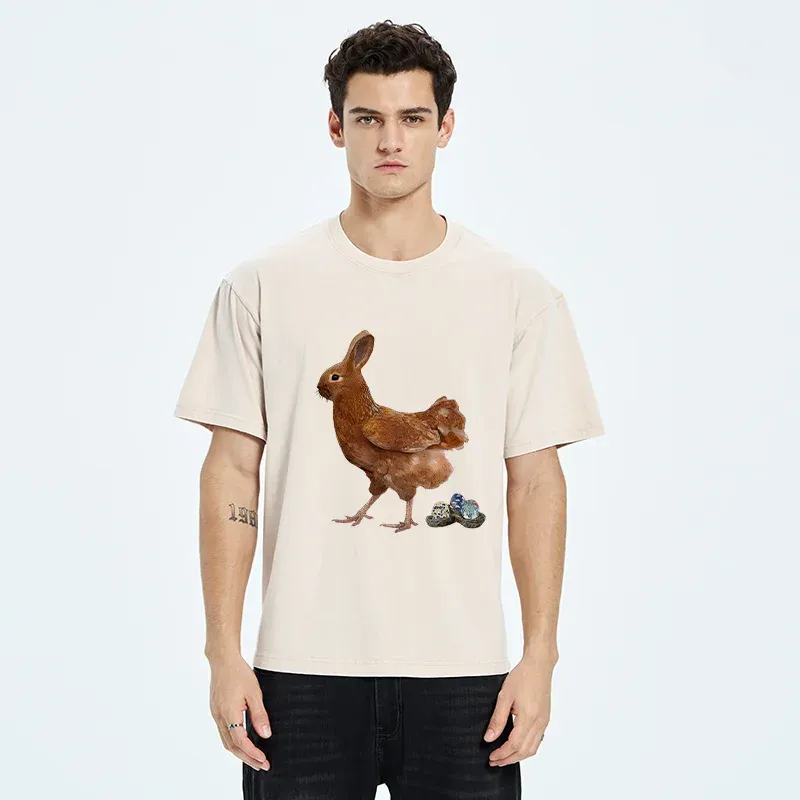 Tokyo-Tiger Easter Bunny Laying Eggs Washed T-Shirt