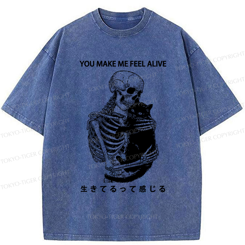Tokyo-Tiger Cat Make Me Feel Alive Washed T-Shirt