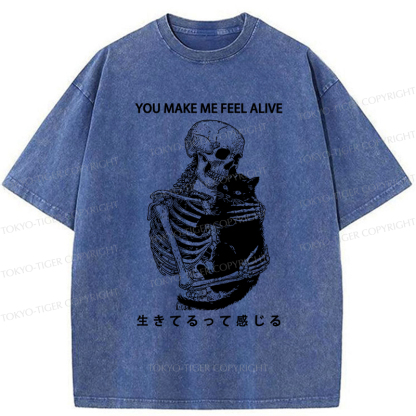 Tokyo-Tiger Cat Make Me Feel Alive Washed T-Shirt