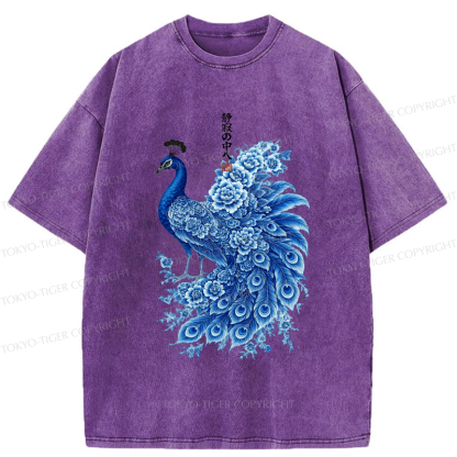 Tokyo-Tiger The Elegance Of An Ink-Wash Peacock Washed T-Shirt