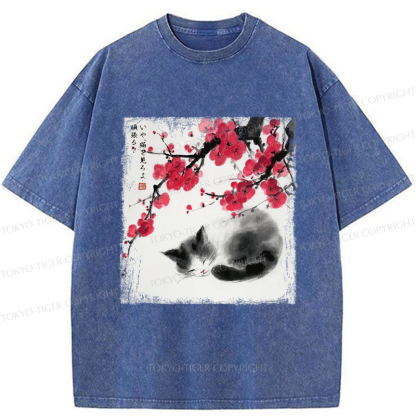 Tokyo-Tiger Ink Wash Painting: A Cat Lying Flat Under The Tree Washed T-Shirt