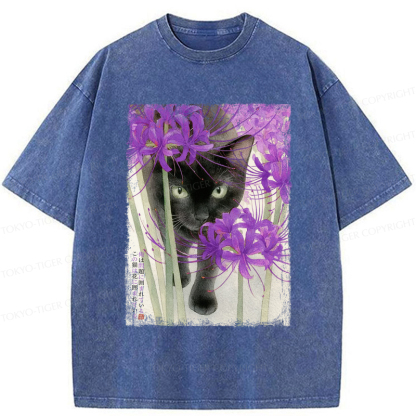 Tokyo-Tiger A Cat Among The Flowers Washed T-Shirt