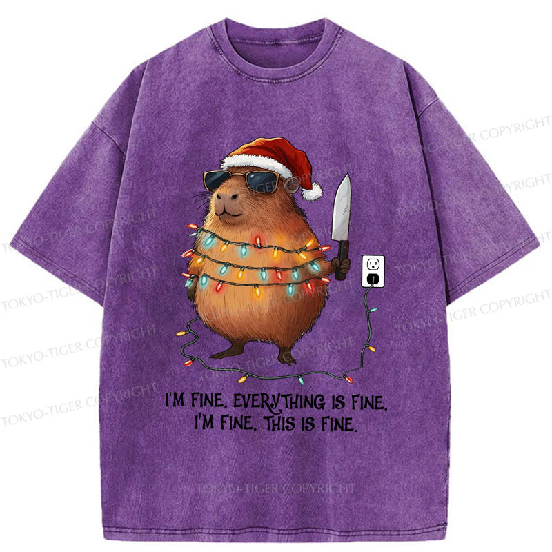 Tokyo-Tiger Capybara’s Christmas Meltdow：I Am Fine Washed T-Shirt