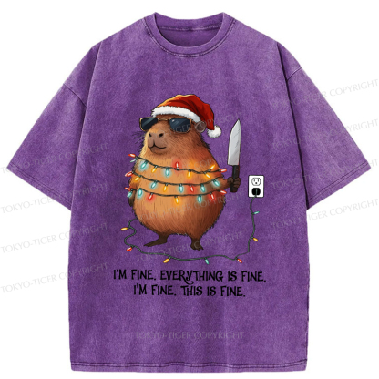 Tokyo-Tiger Capybara’s Christmas Meltdow：I Am Fine Washed T-Shirt