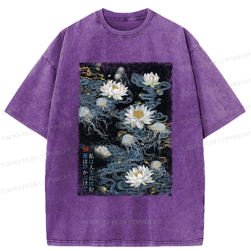 Tokyo-Tiger Lotus Dreams And Zen Streams Washed T-Shirt