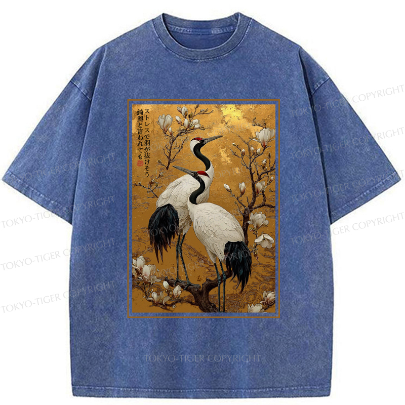 Tokyo-Tiger Japanese Elegance Of The Cranes Washed T-Shirt