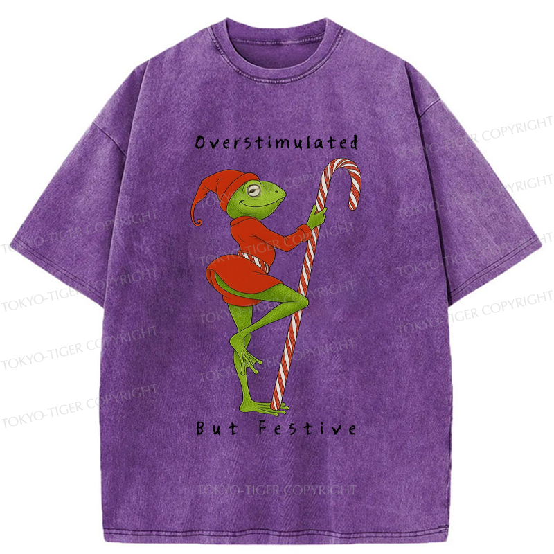 Tokyo-Tiger Funny Frog：Overstimulated But Festive Washed T-Shirt
