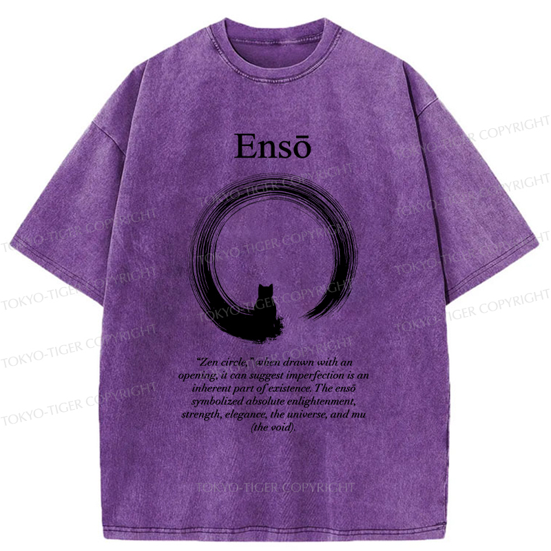 Tokyo-Tiger The Zen Cat Within The Enso Circle Washed T-Shirt