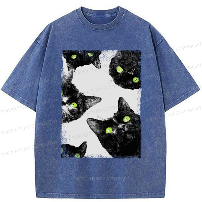 Tokyo-Tiger Five Cats Are Watching You Washed T-Shirt
