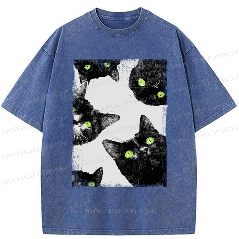 Tokyo-Tiger Five Cats Are Watching You Washed T-Shirt