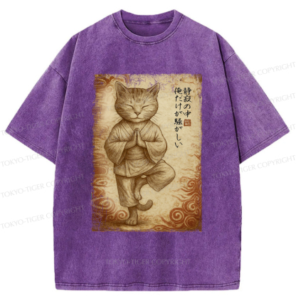 Tokyo-Tiger Meditation Zen Cat Washed T-Shirt
