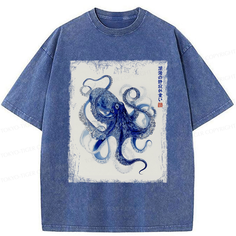 Tokyo-Tiger In The Deep: The Octopus’s Journey Washed T-Shirt