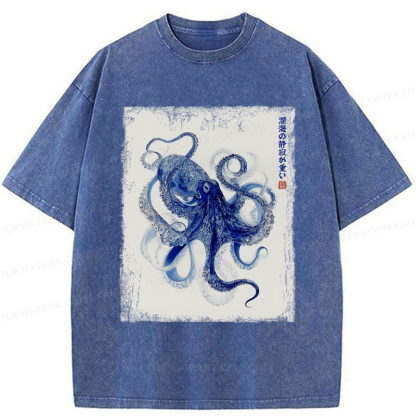 Tokyo-Tiger In The Deep: The Octopus’s Journey Washed T-Shirt