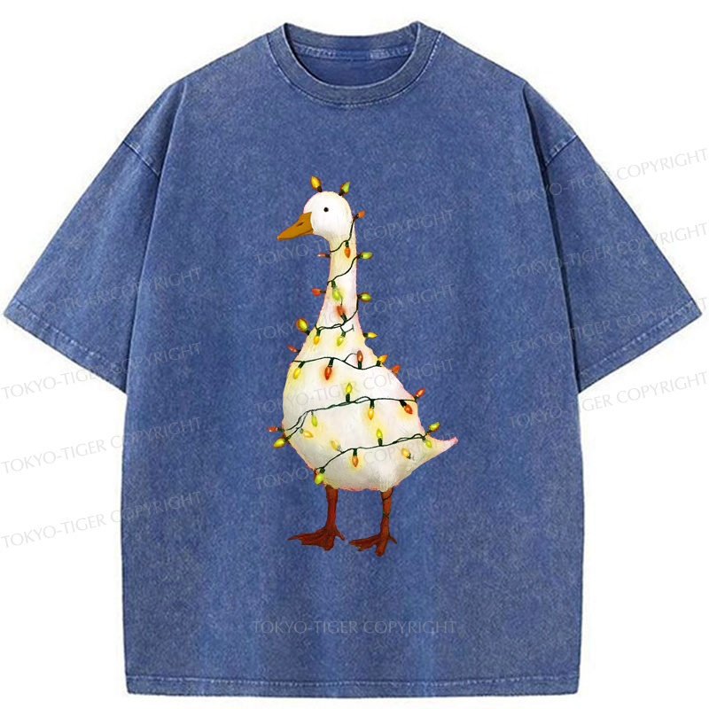 Tokyo-Tiger Funny Christmas Goose Washed T-Shirt