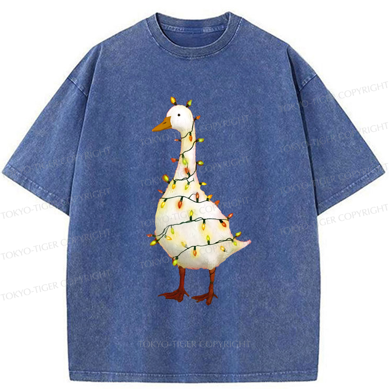 Tokyo-Tiger Funny Christmas Goose Washed T-Shirt