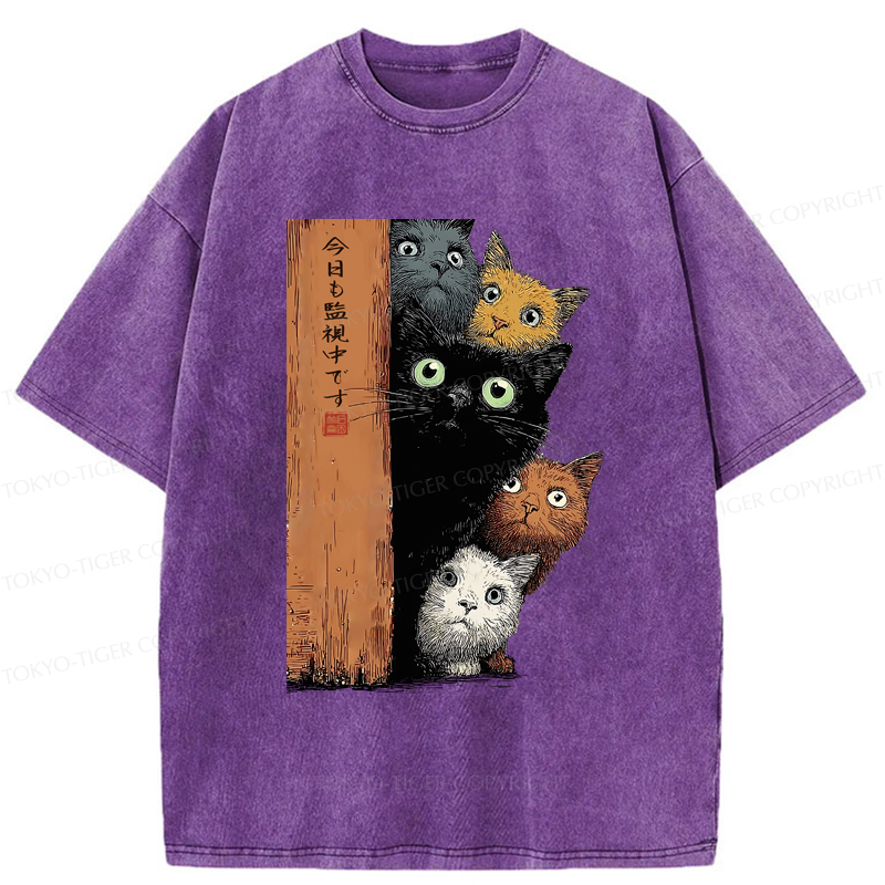 Tokyo-Tiger Five Cats Are Watching You Washed T-Shirt
